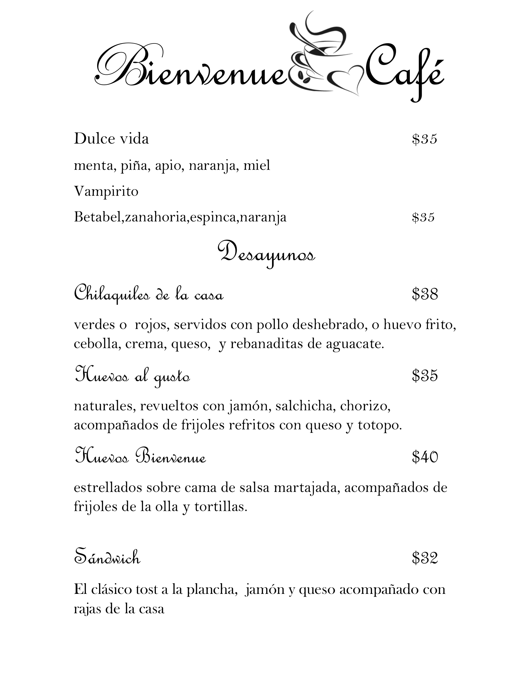 Carta de Bienvenue Café — página 4